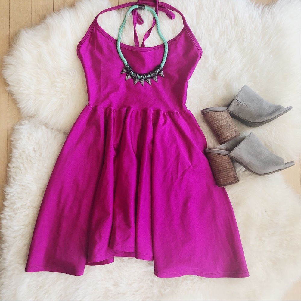 American Apparel Fuschia Halter Top Mini Dress